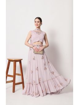 EXCLUSIVA - Pink Printed Sequence Semi-Stitched Lehenga & Unstitched Blouse with Dupatta (Set of 3)