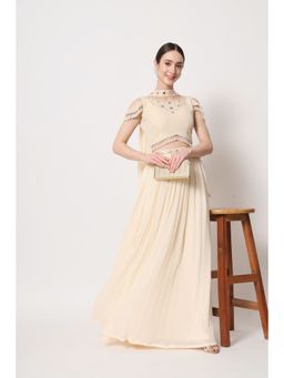 EXCLUSIVA - Beige Printed Sequence Semi-Stitched Lehenga & Unstitched Blouse with Dupatta (Set of 3)