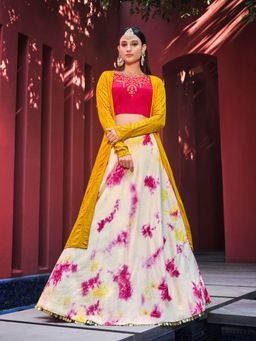 EXCLUSIVA - Pink Sequinned Embroidered Semi-Stitched Lehenga & Unstitched Blouse and Jacket (Set of 3)