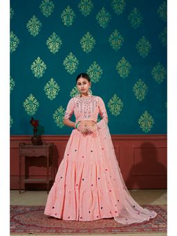 EXCLUSIVA - Pink Thread Embroidered Semi-Stitched Lehenga & Unstitched Blouse with Dupatta (Set of 3)