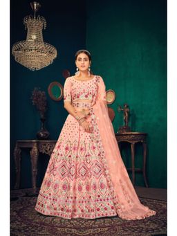 EXCLUSIVA - Pink Embroidered Gota Patti Semi-Stitched Lehenga & Unstitched Blouse & Dupatta (Set of 4)