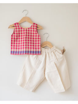 Love the world today - Candy Cloud Cotton Pink Check Silk Top & Baggy Pant