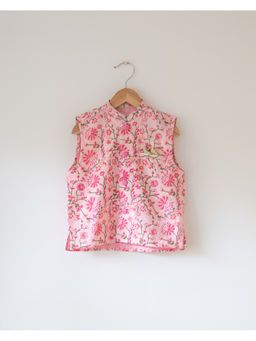 Love the world today - Phool Cotton Pink Floral Nehru Jacket