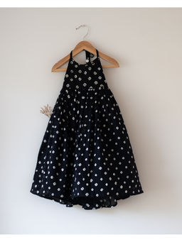 Love the world today - Tara Cotton Black Bandhani Halter Maxi Dress