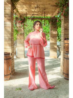 MONK & MEI - Nazm Chikankari Flared Top Peach Melon