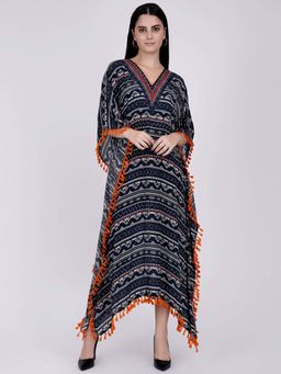 First Resort by Ramola Bachchan - Midnight Blue Aztec Mid Length Kaftan