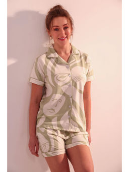 NAP STORY - Women Green Half Sleeve Shirt with Shorts (Set of 2)