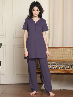 Indreams - Women Purple Solid Top with Pyjama (Set of 2)