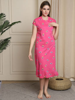 Indreams - Women Blue Printed Pure Cotton Nightdress