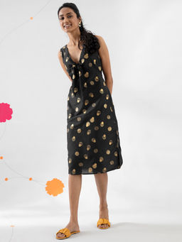 Pink Fort - Marigold Front Tie-up Dress - Black