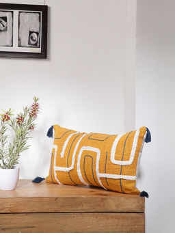 BLANC9 - Acies Ochre Cotton Cushion Cover (12x20 inches)