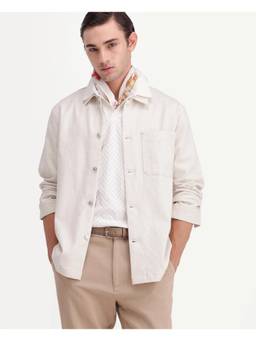 Rare Rabbit - Cloudy Men Beige Solid Linen Blend Spread Collar Shacket
