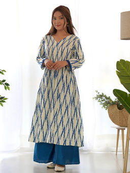 Rangpur - White Ikat Kurta with Palazzo (Set of 2)