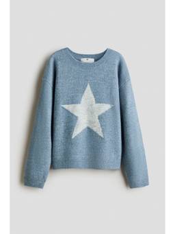 H&M - Girls Blue Loose-Fit Motif-Detail Jumper