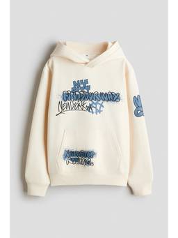 H&M - Boys Off White Print-Motif Brushed-Inside Hoodie