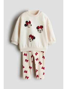 H&M - Girls Beige 2-Piece Printed Sweatshirt and Leggings