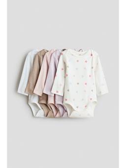 H&M - Girls Multi-Color 5-Pack Envelope-Neck Bodysuits