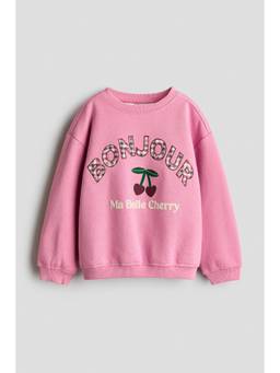 H&M - Girls Pink Motif-Detail Brushed-Inside Sweatshirt