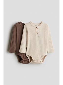 H&M - Boys Multi-Color 2-Pack Henley-Style Bodysuits