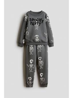 H&M - Boys Grey 2-Piece Printed Sweatshirt and Joggers