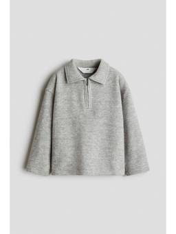 H&M - Boys Grey Knitted Zip-Top Polo Jumper