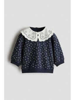 H&M - Girls Navy Blue Loose-Fit Collared Sweatshirt