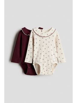 H&M - Girls Multi-Color 2-Pack Collared Pointelle Bodysuits