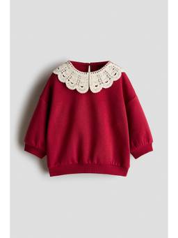 H&M - Girls Red Loose-Fit Round Neck Sweatshirt