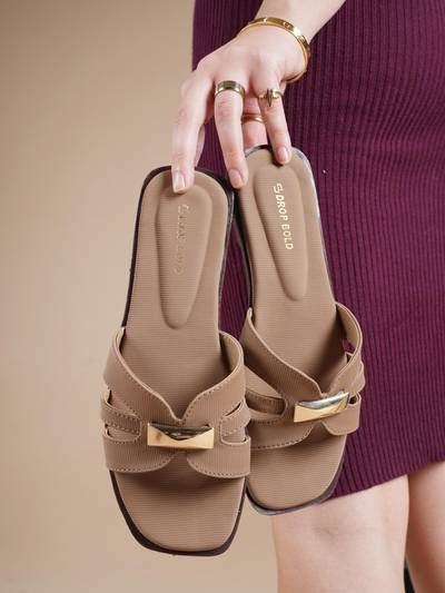 Brown Open Toe Comfort Flats for Women