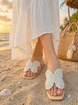 Sandal Stories - Dreamy Handcrafted Pearl Butterfly Beach Flats