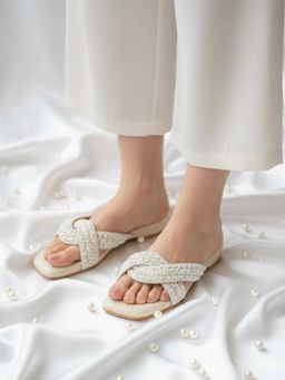Sandal Stories - Pearl Embellished Cross Flats