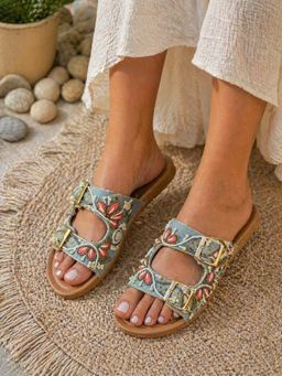 Sandal Stories - Blush Bloom Denim Sandals With Doctor Sole