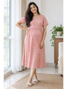 Putchi - Maternity Cotton Blush Polka Zipless Feeding Gown