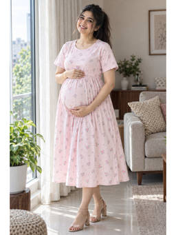 Putchi - Maternity Cotton Floral Blossom Zipless Feeding Gown With Belt