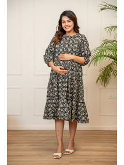 Ikk Kudi By Seerat - Everyday Bloom Black Maternity and Nursing Tier Dress