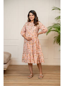 Ikk Kudi By Seerat - Blush Bloom Maternity and Nursing Tier Dress