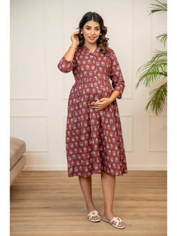 Ikk Kudi By Seerat - Mulberry Mist Buttoned Cotton Maternity and Nursing Dress