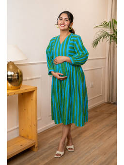 Ikk Kudi By Seerat - Tropical Tide Stripeplay Maternity and Nursing Dress