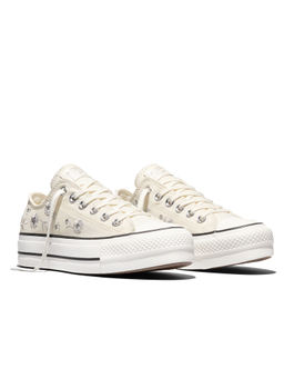 Converse - Women Chuck Taylor All Star Lift Platform Sequin Flowers Low Top Sneakers - White