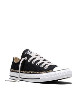 Converse - Unisex Chuck Taylor All Star Leopard Trim Low Top Sneakers - Black