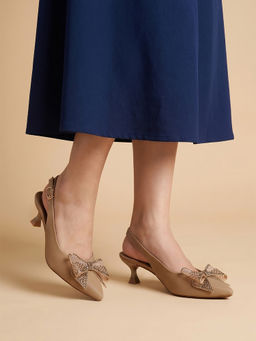Dollphin - Women Beige Detail Slingback Spool Heels DRN-35