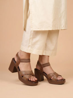 Dollphin - Women Brown Genuine Leather Block Heels RP-1103
