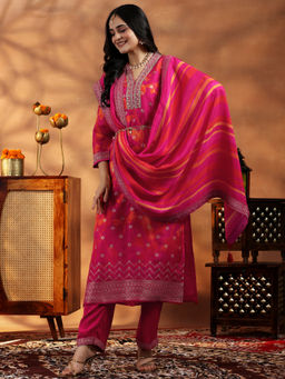 Libas - Pink Silk Blend Printed Kurta Sets for Women