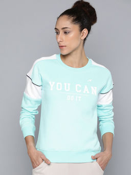 Alcis - Women Grey Melange White Cotton Printed Hooded Sweatshirt