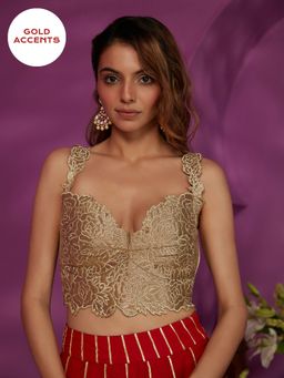 Gajra Gang - Guilded Goddess Gold Embossed Embroidered Bustier Blouse