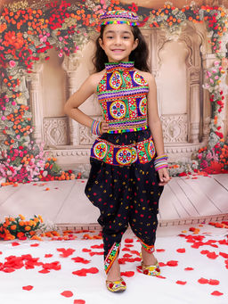 KID1 - Dandiya Nights Black Top & Dhoti with Cap