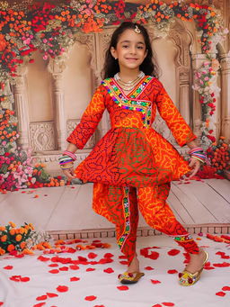 KID1 - Dandiya Mania Orange Kurti & Dhoti