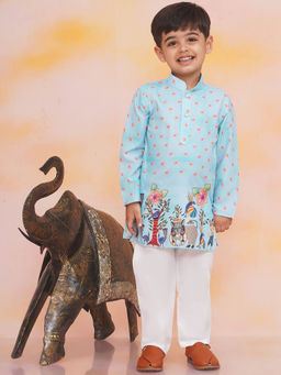 KID1 - Blue Rama Printed Kurta & Pyjama