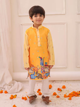 KID1 - Yellow Rama Printed Kurta & Pyjama