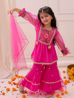 KID1 - Pink Vaani Kurti & Sharara with Dupatta
